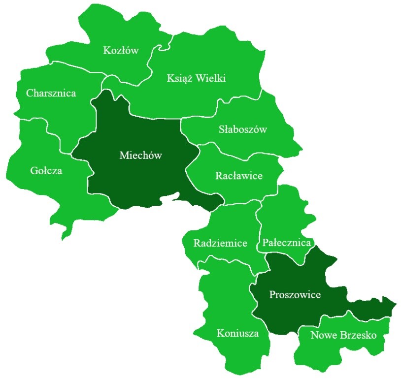 Mapa gmin na jakim działa LGD ProKoPaRa